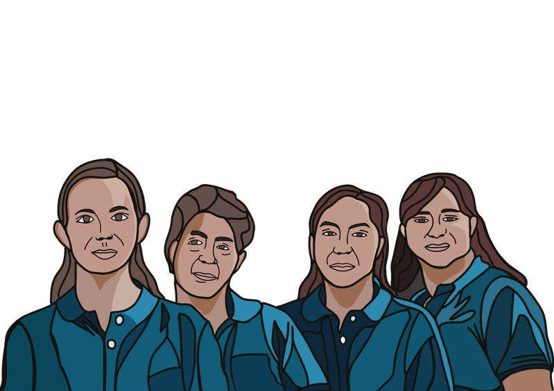 Illustration of four Mujeres Cafeteras coffee growers